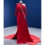 High-end Red Beading Pearl Sequins Evening Dresses Trumpet / Mermaid 2022 High Neck Long Sleeve Court Train Evening Party Formal Dresses