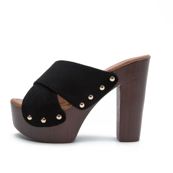 Chic / Belle Noire Daim Vêtement de rue Sandales Femme 2022 12 cm Talons Épais Peep Toes / Bout Ouvert Sandales Talons Hauts