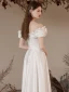 Chic / Beautiful White Homecoming Graduation Dresses Prom Dresses 2023 A-Line / Princess Off-The-Shoulder Ruffle Short Sleeve Satin Backless Tea-length Formal Dresses