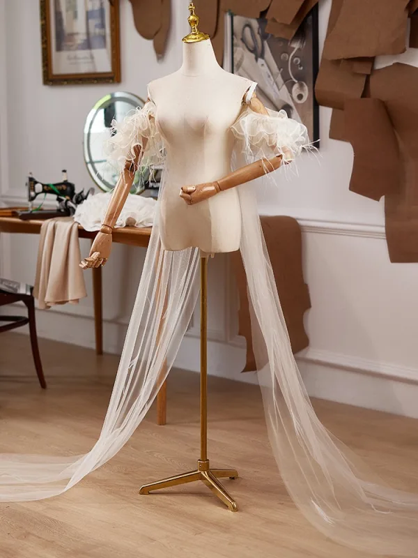 Charming Champagne Handmade Puffy Short Sleeve Tassel Prom shawl 2025