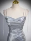 Sexy Scintillantes Argenté Paillettes Robe De Soirée 2024 Trompette / Sirène Bretelles Spaghetti Sans Manches Dos Nu Train De Balayage Soirée Robe De Ceremonie