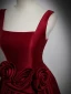Chic / Belle Bordeaux Satin Fleur Robe De Bal 2023 Princesse Encolure Carrée Sans Manches Dos Nu Longue Promo Robe De Ceremonie