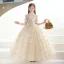 Fashion Champagne Lace Flower Sequins Birthday Flower Girl Dresses 2022 Ball Gown High Neck Short Sleeve Backless Floor-Length / Long Flower Girl Dresses