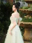 Chic / Belle Vert Cendré Appliques Robe De Bal 2024 Princesse De l'épaule Manches Courtes Dos Nu Longue Promo Robe De Ceremonie