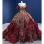 High-end Glitter Burgundy Sequins Appliques Prom Dresses 2022 Ball Gown V-Neck Short Sleeve Backless Court Train Formal Dresses