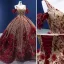 High-end Glitter Burgundy Sequins Appliques Prom Dresses 2022 Ball Gown V-Neck Short Sleeve Backless Court Train Formal Dresses