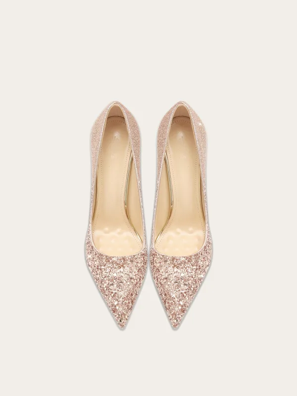 Scintillantes Champagne Soirée Paillettes Escarpins 2026 Cuir 10 cm Talons Aiguilles À Bout Pointu Talons Hauts