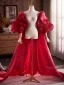 Fashion Burgundy Handmade  Ruffle Short Sleeve Tulle Prom Shawls 2025