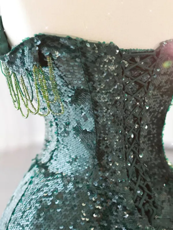 Sparkly Sexy Dark Green Beading Sequins Evening Dresses 2024 A-Line / Princess Strapless Sleeveless Backless Floor-Length / Long Evening Party Formal Dresses