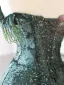 Sparkly Sexy Dark Green Beading Sequins Evening Dresses 2024 A-Line / Princess Strapless Sleeveless Backless Floor-Length / Long Evening Party Formal Dresses
