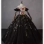 Flower Fairy Black Lace Flower Prom Dresses 2023 Ball Gown Off-The-Shoulder Short Sleeve Backless Floor-Length / Long Formal Dresses