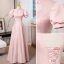 Elegant Blushing Pink Pearl Rhinestone Evening Dresses 2023 A-Line / Princess High Neck Puffy Short Sleeve Backless Floor-Length / Long Evening Party Formal Dresses