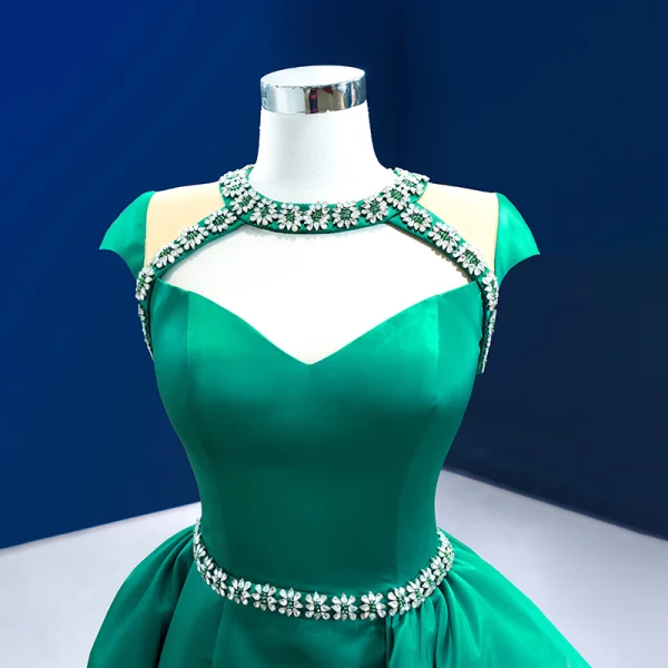 High-end Vintage / Retro Dark Green Satin Prom Dresses 2022 Trumpet / Mermaid Scoop Neck Sleeveless Backless Rhinestone Sash Court Train Prom Formal Dresses
