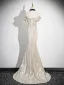 Sexy Champagne Prom Dresses 2024 Trumpet / Mermaid Off-The-Shoulder Short Sleeve Backless Floor-Length / Long Prom Formal Dresses