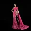 Haut de Gamme Fushia Daim Robe De Soirée 2023 Trompette / Sirène Une épaule Perlage Faux Diamant 3/4 Manches Dos Nu Longue Soirée Robe De Ceremonie