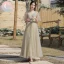 Modest / Simple Sage Green Bridesmaid Dresses 2022 A-Line / Princess Short Sleeve Backless Bow Sash Floor-Length / Long Wedding Party Dresses