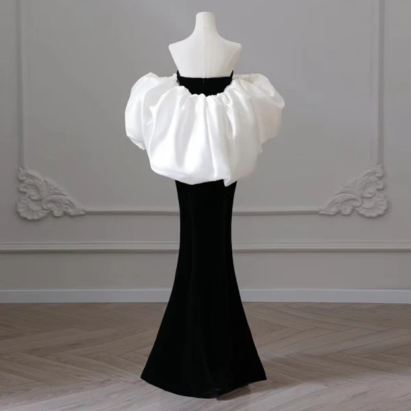 Modest  Black Evening Dresses 2023 Trumpet / Mermaid Strapless Puffy Short Sleeve Backless Floor-Length / Long Evening Party Formal Dresses