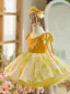Chic / Beautiful Yellow Short Birthday Flower Girl Dresses 2024 Ball Gown V-Neck Sleeveless Backless