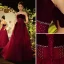 Elegante Burgunderrot Ballkleider 2022 A Linie Perle Bandeau Ärmellos Rückenfreies Schleife Lange Festliche Kleider