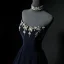 Chic / Beautiful Navy Blue Rhinestone Velvet Prom Dresses 2024 A-Line / Princess Strapless Sleeveless Backless Floor-Length / Long Prom Formal Dresses