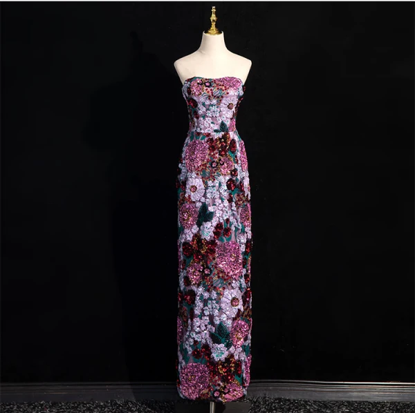 Fantaisie Multi-Couleurs Paillettes Robe De Soirée 2024 Trompette / Sirène Bustier Gonflée Manches Courtes Dos Nu Longue Soirée Robe De Ceremonie