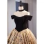 Vintage / Retro Gold Black Printing Prom Dresses 2023 Ball Gown Off-The-Shoulder Corset Short Sleeve Backless Floor-Length / Long Prom Formal Dresses