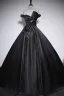 Élégant Noire Satin Robe De Bal 2023 Robe Boule De l'épaule Noeud Sans Manches Dos Nu Longue Promo Robe De Ceremonie
