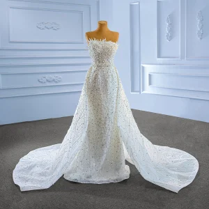 Haut De Gamme Blanche Perlage Perle Faux Diamant Robe De Mariée 2022 Trompette Sirène Bustier Sans Manches Dos Nu Tribunal Train Mariage