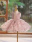 Lovely Blushing Pink Pearl Appliques Short Birthday Flower Girl Dresses 2024 Ball Gown Scoop Neck Sleeveless Backless