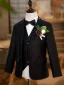 Noire 6 pièces Manches Longues Costume Garçon Mariage 2024 Mariage Bijoux De Corps Manteau Pantalon Chemise Cravate Gilet