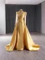 High-end Vintage / Retro Gold Sequins Trumpet / Mermaid Prom Dresses 2024 High Neck Long Sleeve Backless Sweep Train Prom Formal Dresses