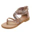 Bohême Ethnique Marron Plage Plate Sandales Femme 2022 Bride Cheville Peep Toes / Bout Ouvert Sandales
