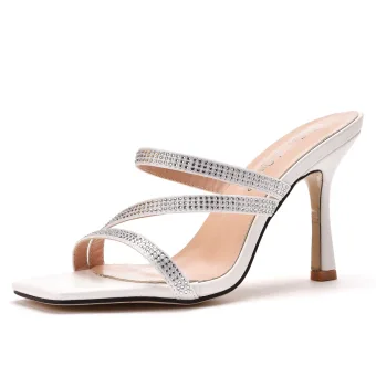 Sexy White Rhinestone Evening Party Womens Sandals 2022 9 Cm Stiletto Heels Open Peep Toe Sandals High Heels