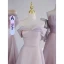 Modest / Simple Lavender Bridesmaid Dresses 2023 A-Line / Princess Off-The-Shoulder Short Sleeve Backless Floor-Length / Long Bridesmaid Dresses