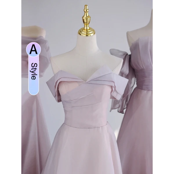 Modest / Simple Lavender Bridesmaid Dresses 2023 A-Line / Princess Off-The-Shoulder Short Sleeve Backless Floor-Length / Long Bridesmaid Wedding Party Dresses