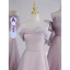 Modest / Simple Lavender Bridesmaid Dresses 2023 A-Line / Princess Off-The-Shoulder Short Sleeve Backless Floor-Length / Long Bridesmaid Wedding Party Dresses