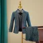 Fashion Navy Blue Glitter 5-piece Long Sleeve Boys Wedding Suits 2024 Coat Pants Shirt Tie Vest