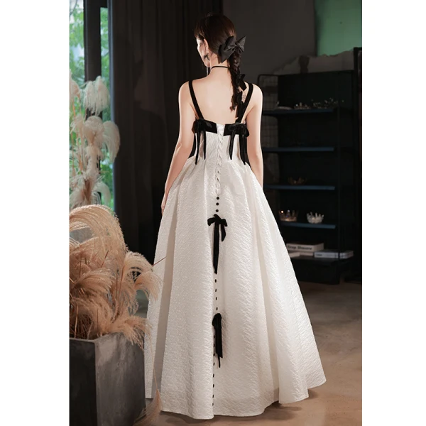 Fashion Ivory Prom Dresses 2022 A-Line / Princess Spaghetti Straps Sleeveless Backless Bow Floor-Length / Long Formal Dresses