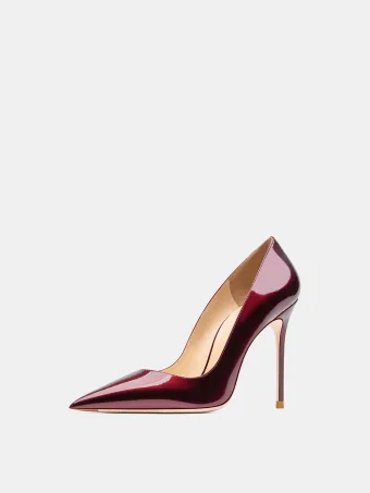 Mode Bordeaux Cuir Verni Promo Escarpins 2025 10 Cm Talons Aiguilles À Bout Pointu Escarpins Talons Hauts