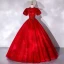 Vintage / Retro Champagne See-through Dancing Prom Dresses 2020 Ball Gown High Neck Puffy Short Sleeve Appliques Lace Beading Floor-Length / Long Ruffle Backless Formal Dresses