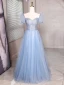 Bling Bling Bleu Ciel Perlage Paillettes Robe De Bal 2024 Princesse Encolure Carrée Manches Courtes Dos Nu Longue Promo Robe De Ceremonie
