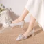 Charming Silver Rhinestone Lace Wedding Shoes 2024 4 cm Thick Heels Pointed Toe Wedding Pumps High Heels