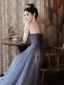 Charming Grey Beading Prom Dresses 2024 A-Line / Princess Off-The-Shoulder Sleeveless Backless Floor-Length / Long Prom Formal Dresses