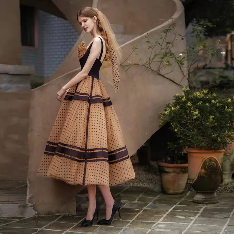 Chic Beautiful Brown Spotted Homecoming Graduation Dresses 2022 A-Line Princess Square