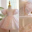 Glitzernden Rosa Pailletten Schleife Geburtstag Blumenmädchenkleider 2022 Ballkleid Rundhalsausschnitt Geschwollenes Kurze Ärmel Kurze Blumenmädchenkleider