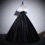 Audrey Hepburn Style Black Satin Prom Dresses 2024 Ball Gown V-Neck Short Sleeve Backless Floor-Length / Long Prom Formal Dresses