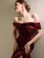Sexy Burgundy Split Front Prom Dresses 2024 Trumpet / Mermaid Off-The-Shoulder Sleeveless Backless Floor-Length / Long Prom Formal Dresses