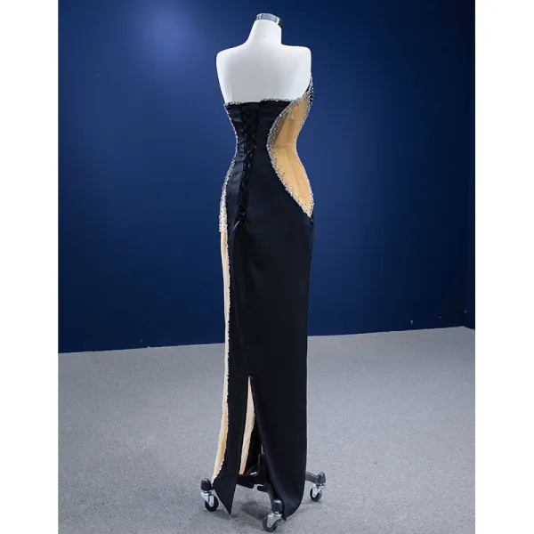 Haut de Gamme Noire Perlage Paillettes Robe De Soirée 2022 Trompette / Sirène Bustier Sans Manches Dos Nu Longue Soirée Robe De Ceremonie
