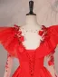 Vintage / Retro Red Beading Sequins Lace Flower Appliques Prom Dresses 2025 Ball Gown Scoop Neck Long Sleeve Backless Floor-Length / Long Formal Dresses