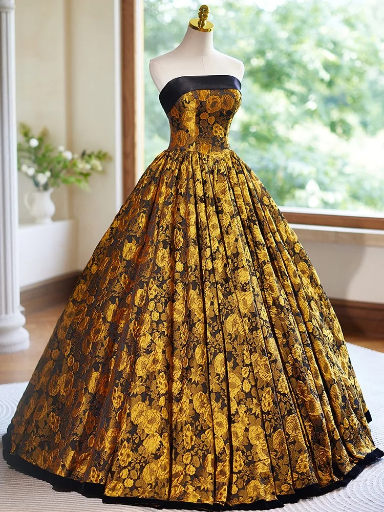 green emerald velvet dress Gold Sweetheart Beaded Sparkles Court Train Flowers Prom Dresses